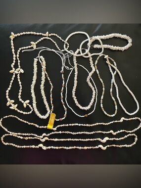 Hand made white and cream shell necklaces bundle, lot of 12 beach wear boho